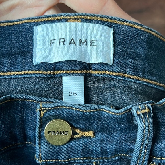 Frame Le Pixie Le High Flare dark medium blue jeans Fonda high rise bell bottoms - Picture 9 of 9